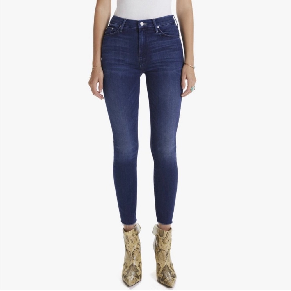 MOTHER The Looker Tongue in Chic Stretch Skinny Medium Wash Blue Denim Jeans